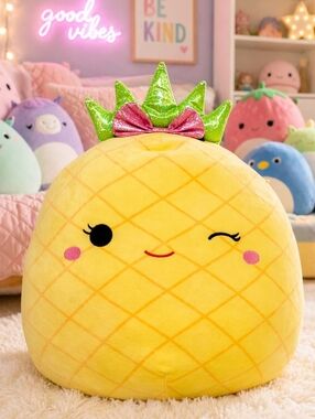 16" Maui Pineapple Squishmallow 🍍 Rare Fruit Squad Plush Pink Bow Large 16 Inch